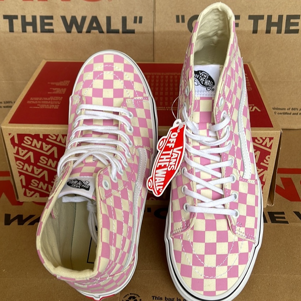 Vans Sk8-Hi Tapered Checkerboard Fchsapk/True White sneakers Men’s - Picture 13 of 16